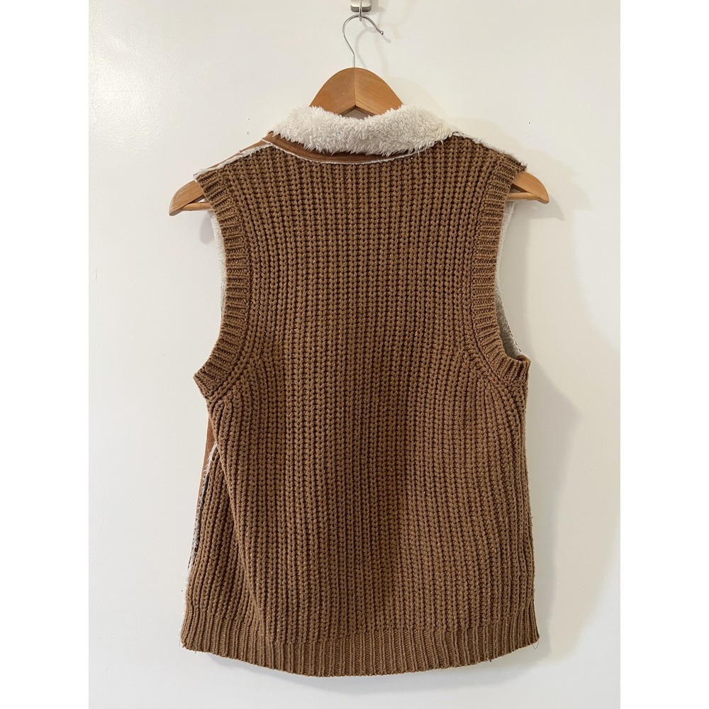 Skies Are Blue Faux Suede Sherpa Vest Brown Sleeveless Sweater Knit Back - Picture 2 of 5